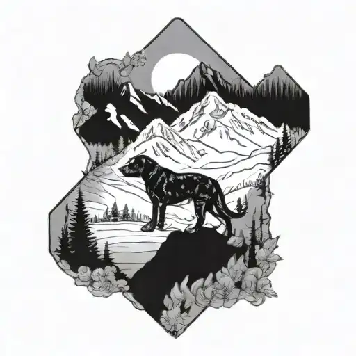 A Black Labrador Playing In A Snowy Mountain Landscape