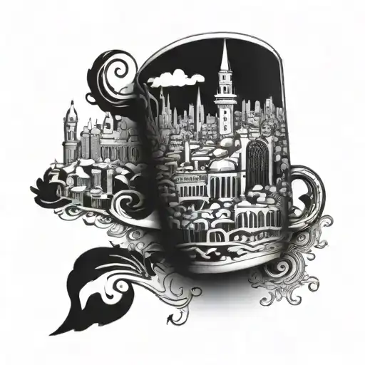 An Intricate Coffee Cup Design With The Skyline Of Istanbul In The Background