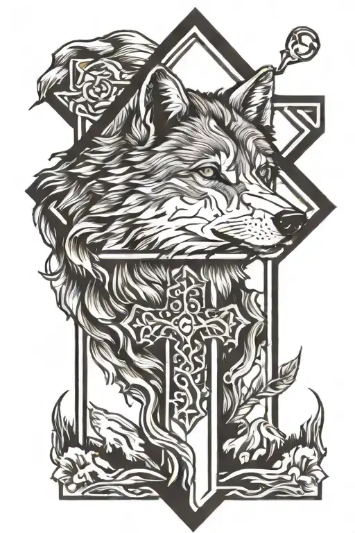 Cross With A Wolf Standing