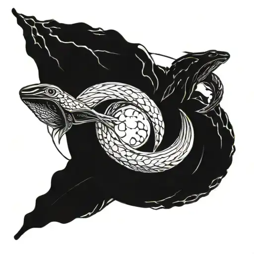 Ouroboros Snake Behind Of Flying Space Whales