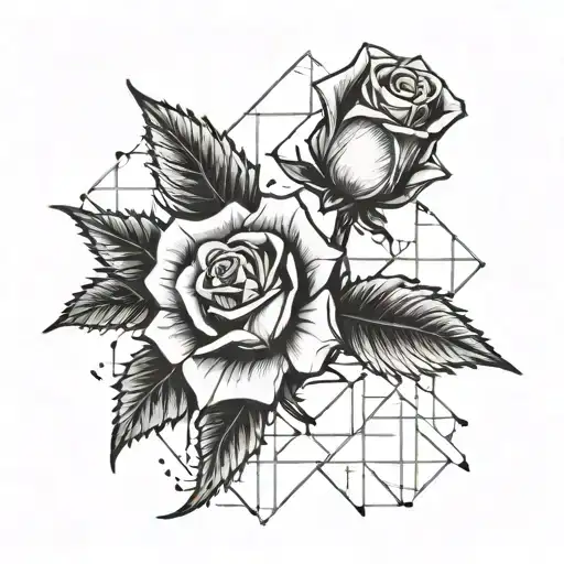 Singular Rose And Thorny Small Stem 2D Geometric Blocky