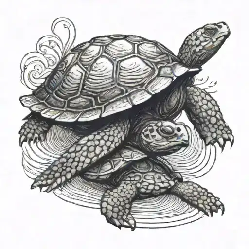 Old Turtle Feeding Young Turtle Some Lattuce