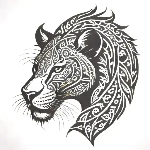 Polynesian-inspired Lioness Silhouette With Warrior Symbols Hidden Within The Design