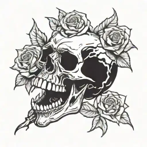 Skull With Long Drooling Tongue Throwing Up Bloddy Roses