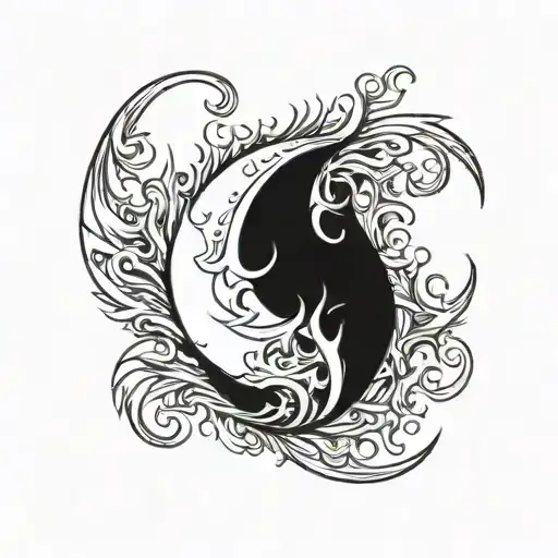 Crecent Moon With Shadow Flames