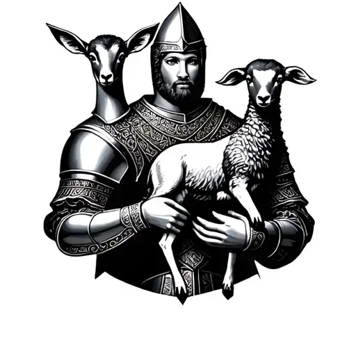 A Knight Holding A Black Sheep Doe