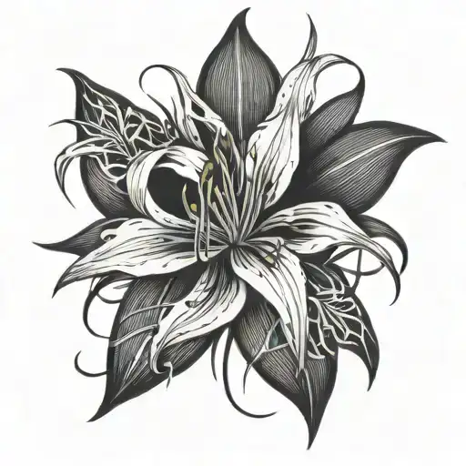 A Gothic-inspired Spider Lily Design With Bold Lines And Shading