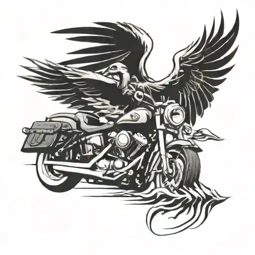 A Harley Davidson Logo Morphing Into A Screaming Eagle With A Guitar In Its Talons