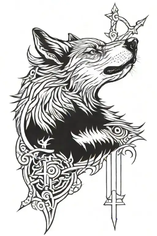 Cross With A Wolf Howling