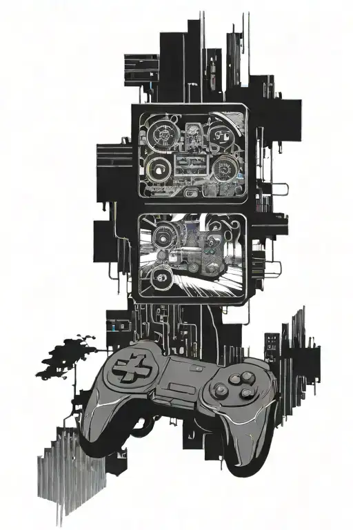 A Futuristic Cyberpunk Cityscape With A Hidden Gaming Controller Integrated Into The Design