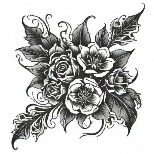 A Gothic Style Bouquet Of Flowers With Thick Lines