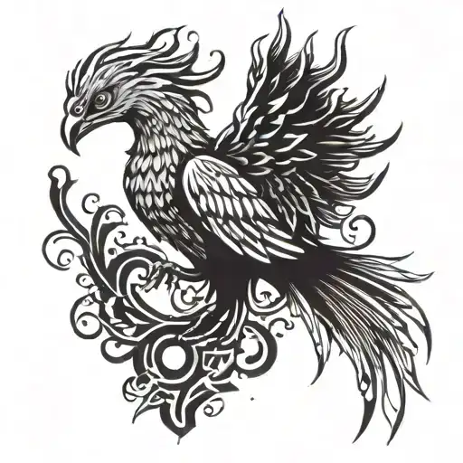 A Tattoo With A Phoenix And A Berserk Logo Integrated