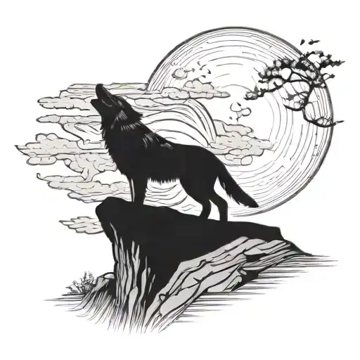 A Wolf Howling At The Moon While Standing On A Rocky Cliff