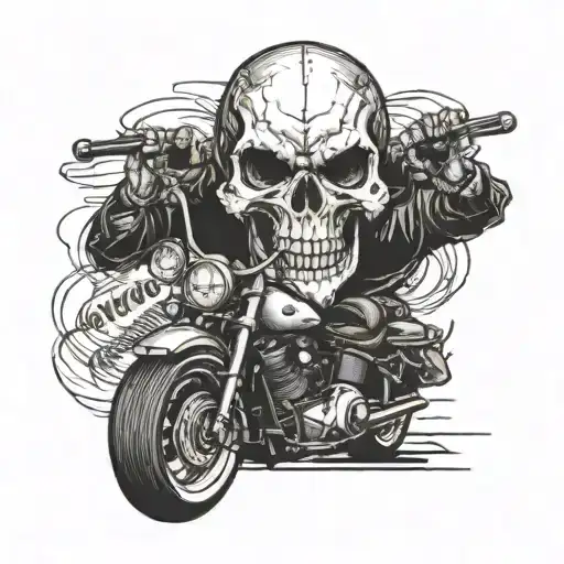 A Harley Davidson Motorcycle With A Skull Wearing A Rock Band T-shirt Riding It