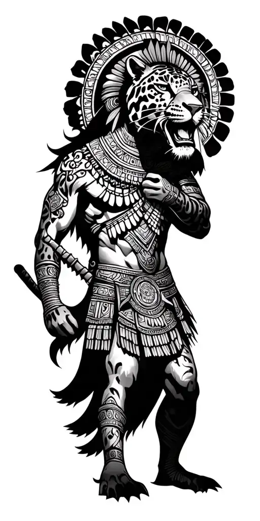 Aztec Jaguar Warrior Battling