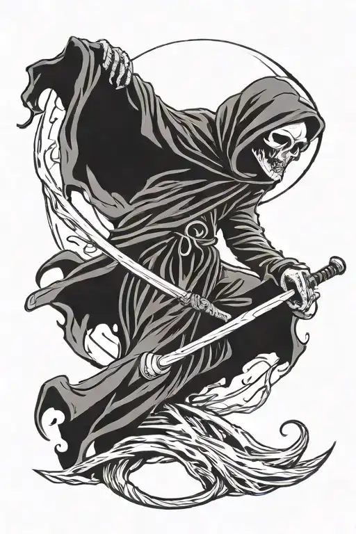Grim Reaper With Scythe Looking Moon