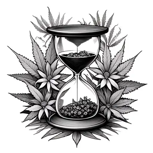 Hourglass With Marijuana Flowers Intertwined