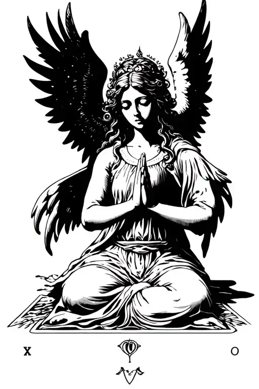 Angel In The Style Of Chikano Praying On The Cards Of The Tarot