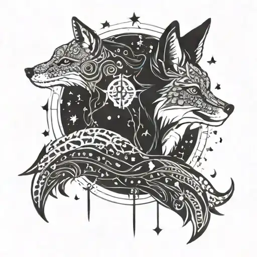 A Celestial Fox Constellation Intertwined With Pisces Zodiac Fish