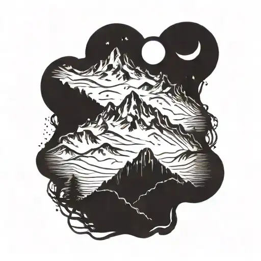 A Silhouette Of A Mountain Range With A Winding Hiking Trail Leading Up To A Summit