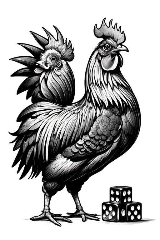Rooster Standing On Dice