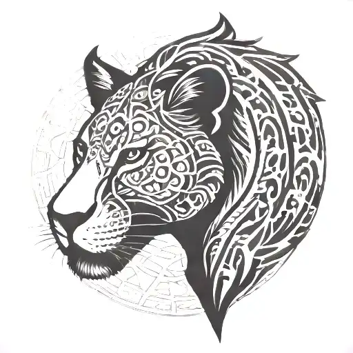 Polynesian-inspired Lioness Silhouette With Warrior Symbols Hidden Within The Design