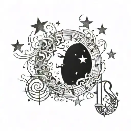 A Mystical Moon And Stars Design With A Hidden Music Staff