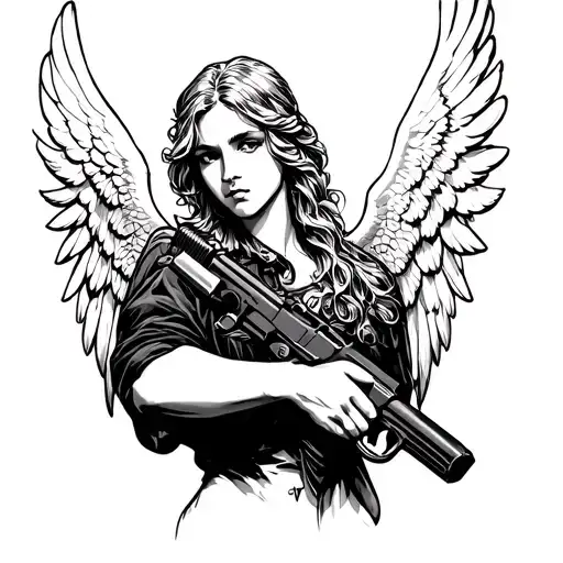 Angel Holding Gun Near Chest