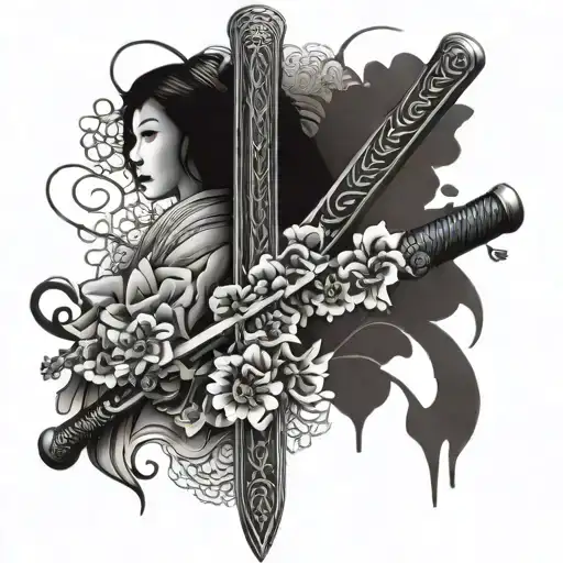 Samurai Sword With Intricate Floral Patterns Inspired By Geisha Kimono Designs