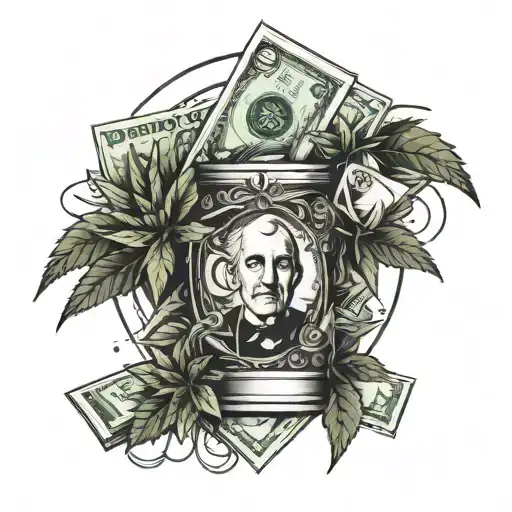 A Tattoo Design Combining Money And Weed Elements In A Creative Way