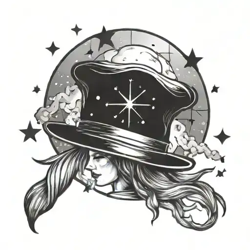 Celestial-themed Tattoo Incorporating The Virgo Constellation And A Supervisor's Hat