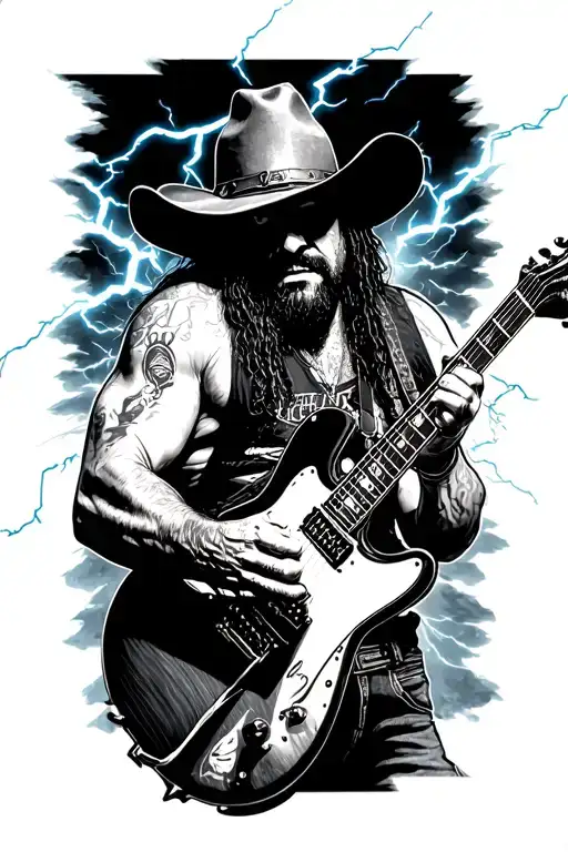 Dimebag Darrell With Dean Guitar And Lightning Throw The Sky In Cowboy Style