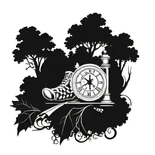 Crossing Swords A Spade The King And Queens Chess Pieces A Tree Over A Clock