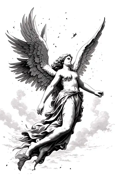 Lower Arm Half Sleeve Tattoo Angel Falling From The Sky Storm In The Background