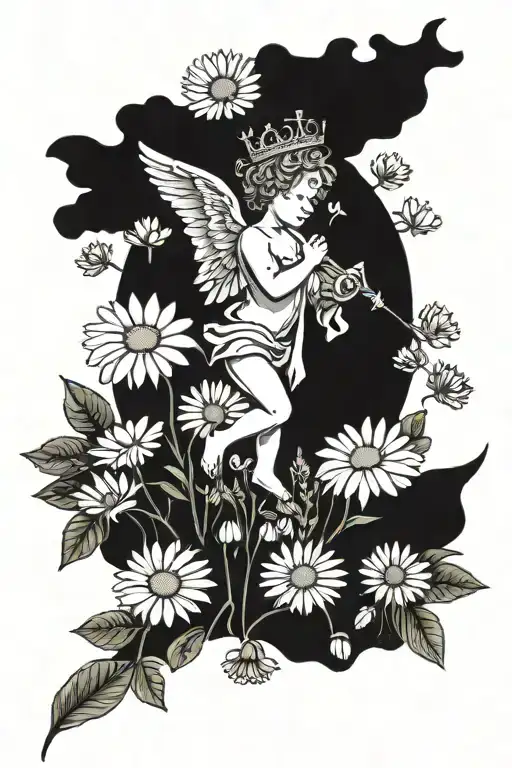 Cherub Angel In A Field Of Daisys Wearing A Crown