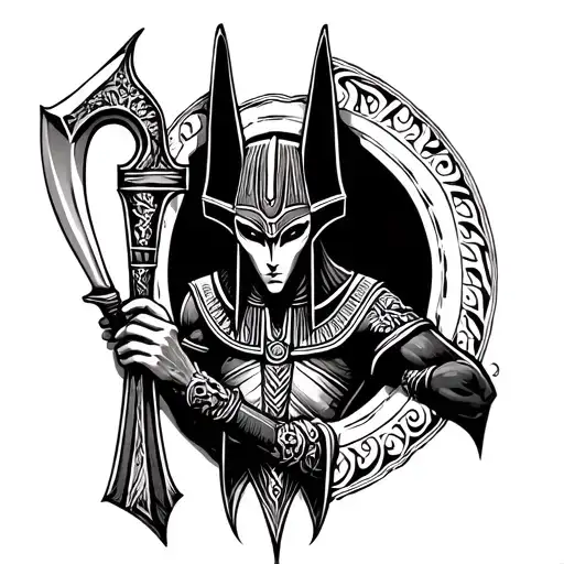 Anubis Holding An Ankh With A Scythe