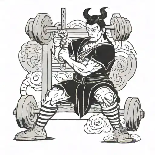 Samurai Warrior Lifting Weights In A Gym Setting Incorporating Elements