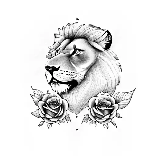 Lion And Wolf And Roses