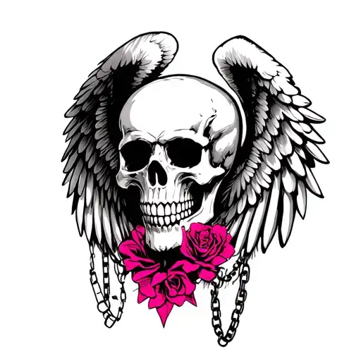 Skull And Pink And Wings And Chain