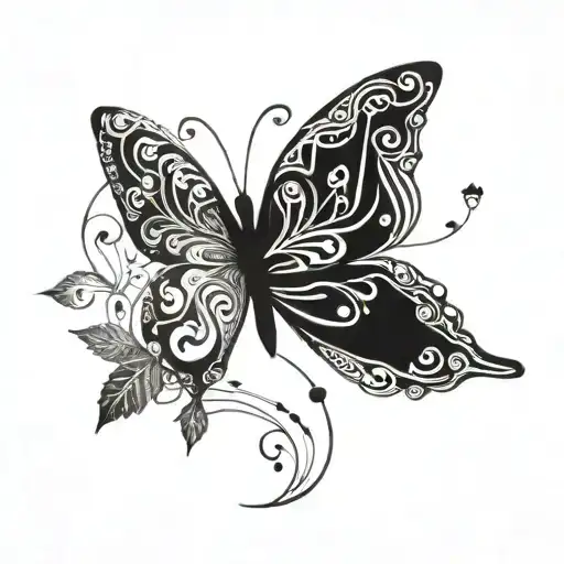 A Butterfly With Intricate Patterns Made Of Music Notes And Weed Leaves