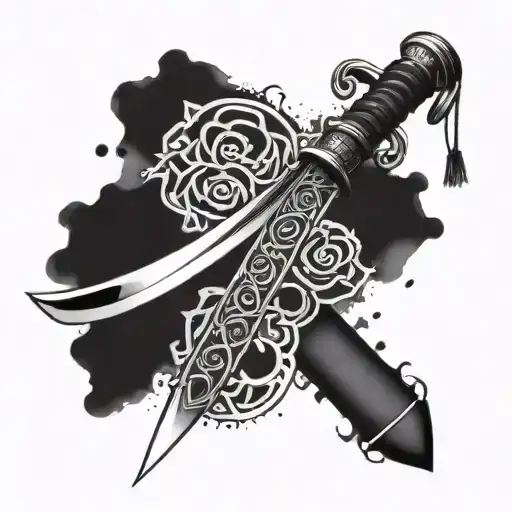 A Katana Sword Overlaid Symbols For Family And Friends