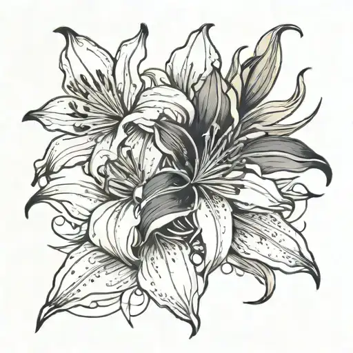 White Lilies And A Black Rose With Thorns