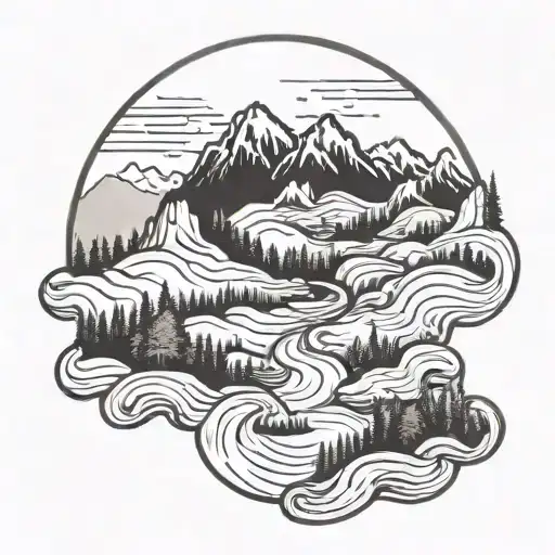 A Peaceful River Winding Through A Forest With Mountains In The Background