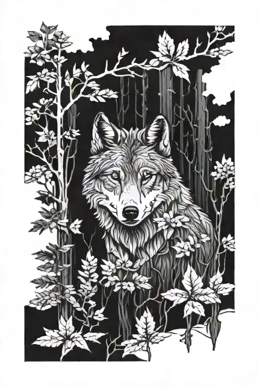 Wolf Blue Eyes In Forest Scene