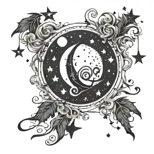 A Mystical Moon And Stars Design With A Hidden Music Staff