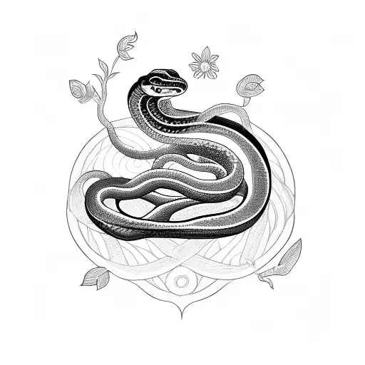 Snakes And Flowers Background For An Entire Back Pieve
