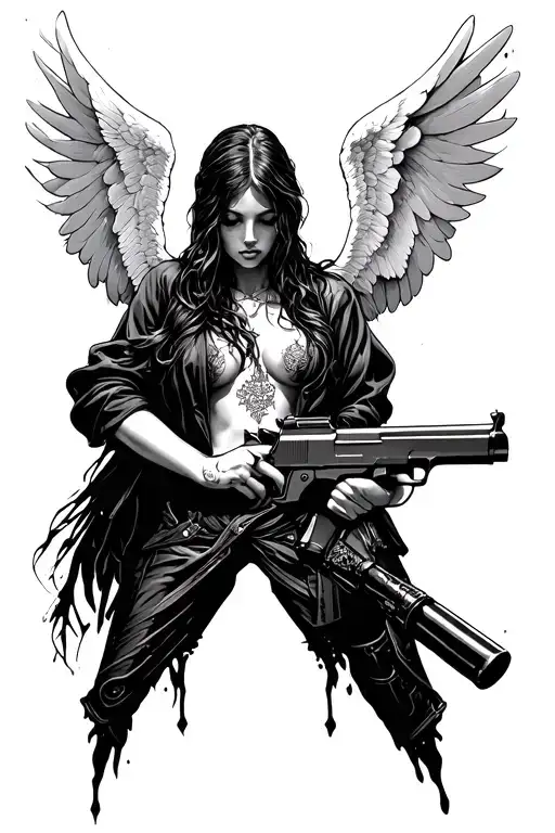 Fallen Angel Holding A Gun