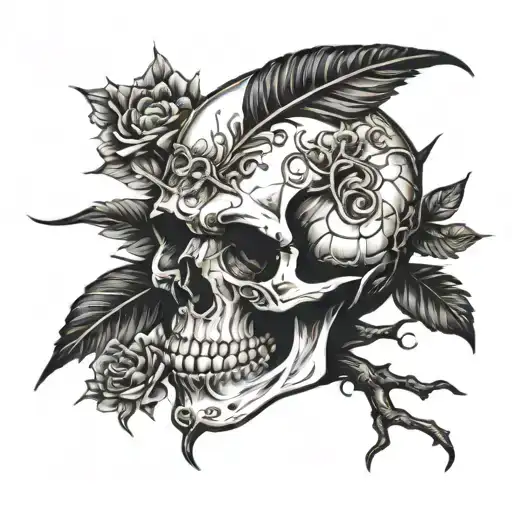 Skull And Glass On Knee