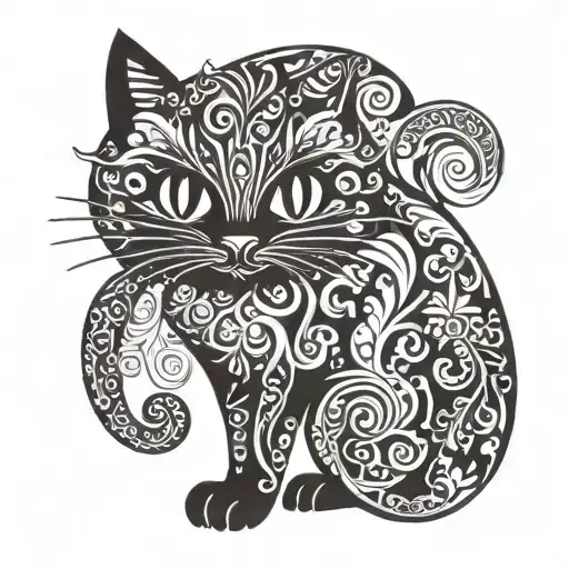 A Stylized Silhouette Of A Cat With Intricate Patterns Inspired By Traditional Turkish Art