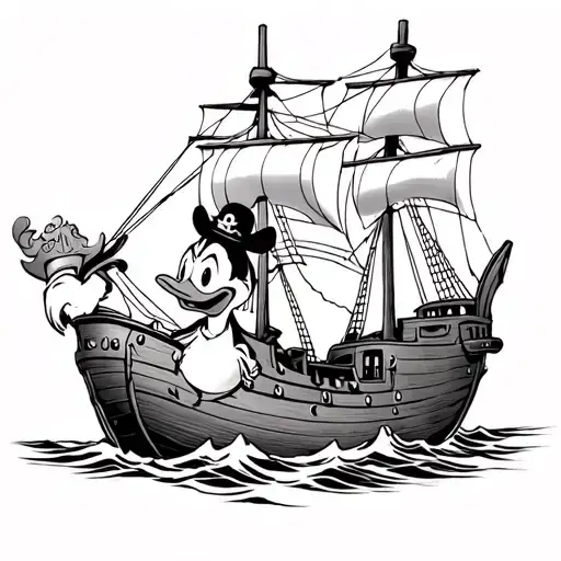 Donald Duck With Fi Pirate Ship Sailing